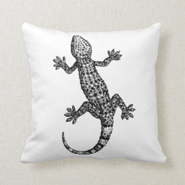 GECKO LIZARD ILLUSTRATION IN ZWARTE EN WITTE KUSSEN