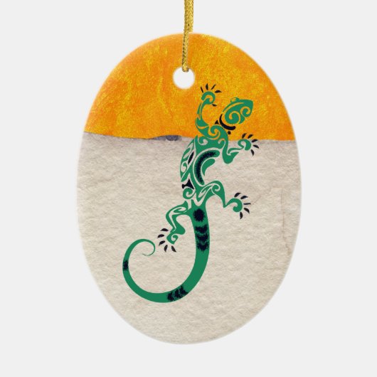 Gecko Lizard op Stone en Stucco Keramisch Ornament (Voorkant)