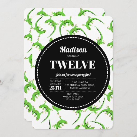 Gecko Lizard Reptile Pattern Birthday Invitation Kaart (Voorkant / Achterkant)