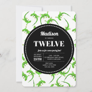 Gecko Lizard Reptile Pattern Birthday Invitation Kaart