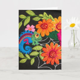 Gecko Lizard Stitched Felt Beads Sequins Kaart