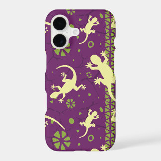 Gecko Lizards Ethnic Purple Green Motif