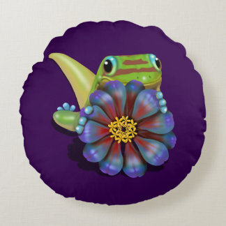 Gecko met Zinnia Bloem Rond Kussen