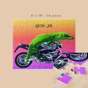 Gecko Motorrijder Pink Horizon Naam 8x10 toevoegen Legpuzzel