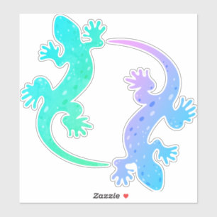 Gecko Paar Aqua Paars Groen Blauw Op maat gesneden Sticker