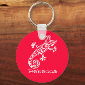Gecko reptielwitte rode sleutelhanger (Voorkant)