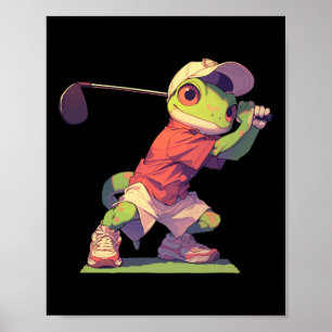 Gecko speelt golf, grappige golfer hagedis poster