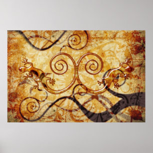 Gecko Spiraal Tweelingen - Vintage grunge stijl Poster