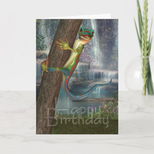 Gecko Sur Une Carte Arbre Anniversaire