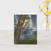 Gecko sur une carte de note d'arbre (Fleur jaune)
