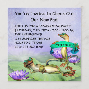 Gecko Water Lily Pad Fun Housewarming Party Kaart