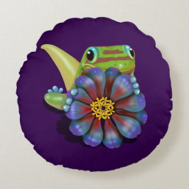 Gecko with Zinnia Flower Rond Kussen