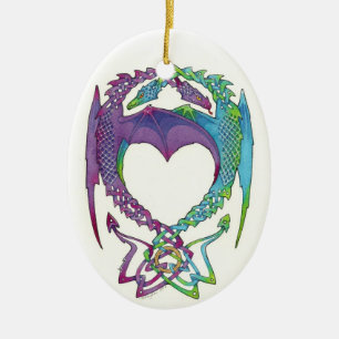 Gecombineerd in liefde, draken ovaal keramisch ver ornament