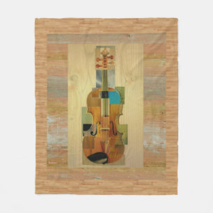 Gecombineerd Violin on Wood Panel Effect Backgroun Fleece Deken