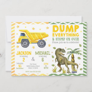 Gecombineerde dinosaurus- en bouwerk-feestdag voor kaart