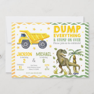 Gecombineerde dinosaurus- en bouwerk-feestdag voor kaart
