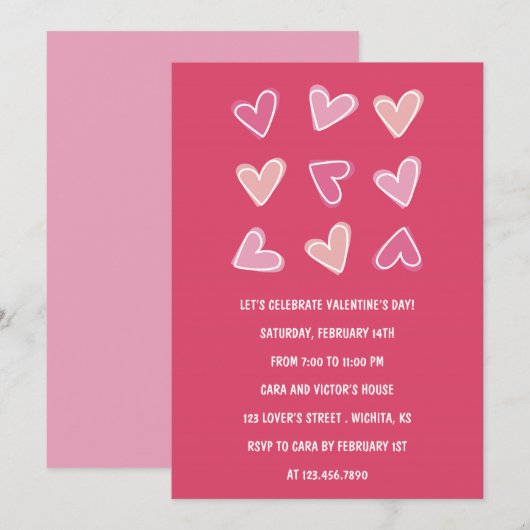 Gecompliceerde liefde Pink Hearts Valentijn Party Kaart (Voorkant / Achterkant)