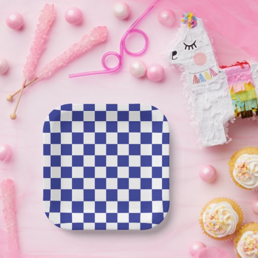 Gecontroleerd blauw en wit papieren bordje (Feest)