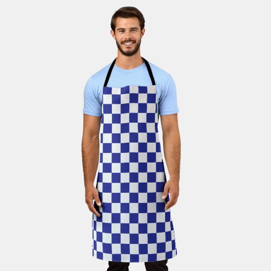 Gecontroleerd blauw en wit schort (Gedragen)