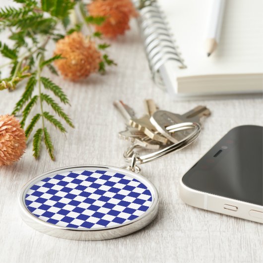 Gecontroleerd blauw en wit sleutelhanger (Zijkant)