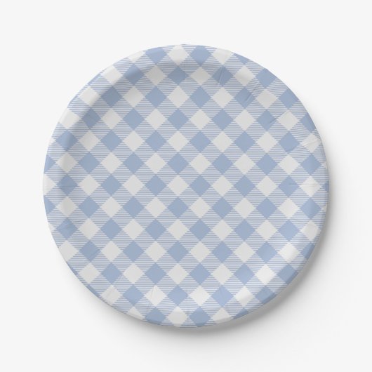 Gecontroleerd Blauw Gingham Classic patroon Papieren Bordje (Voorkant)