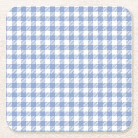 Gecontroleerd Blauw Gingham Classic patroon Vierkante Kartonnen Onderzetter (Voorkant)