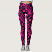 Gecontroleerd, cheques - magenta en zwart leggings (Voorkant)