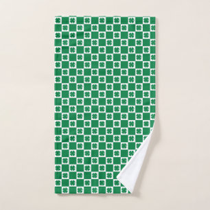 Gecontroleerd groen en wit shamrock Clover-patroon Handdoek