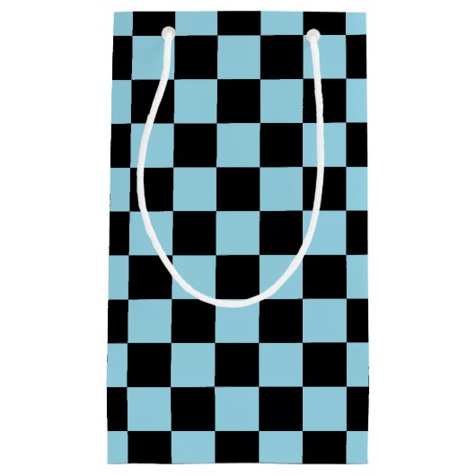 Gecontroleerd pastblauw en zwart klein cadeauzakje (Voorkant)