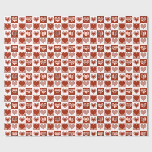 Gecontroleerd rood en wit hart Romantic Love Cadeaupapier (Vlak)