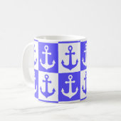 Gecontroleerd scheepsankerpatroon - Ocean Blue Koffiemok (Voorkant links)