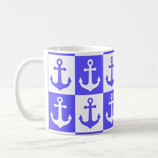Gecontroleerd scheepsankerpatroon - Ocean Blue Koffiemok (Links)