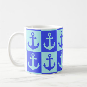 Gecontroleerd scheepsankerpatroon - Ocean Blue Ton Koffiemok