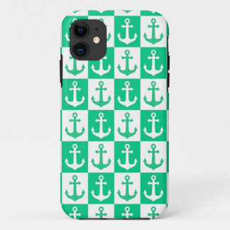 Gecontroleerd scheepsankerpatroon - Ocean Green iPhone 11 Hoesje