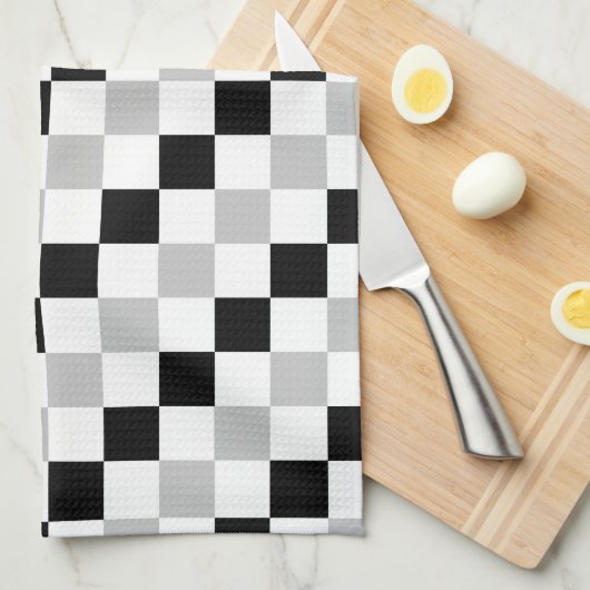 Gecontroleerd zwart, wit en grijs theedoek (Quarter Fold)