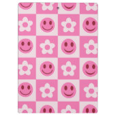 Gecontroleerde bloemen en vrolijke gezichten roze klembord (Achterkant)