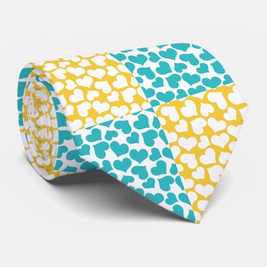 Gecontroleerde Liefde in Turquoise, Geel, en Wit Stropdas (Opgerold)