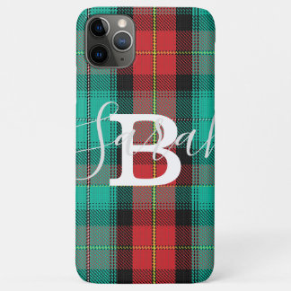Gecontroleerde monogram groene & rode Tartan iPhone 11 Pro Max Hoesje