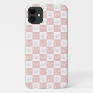 Gecontroleerde roze en witte elegante vlinderpatro iPhone 11 hoesje