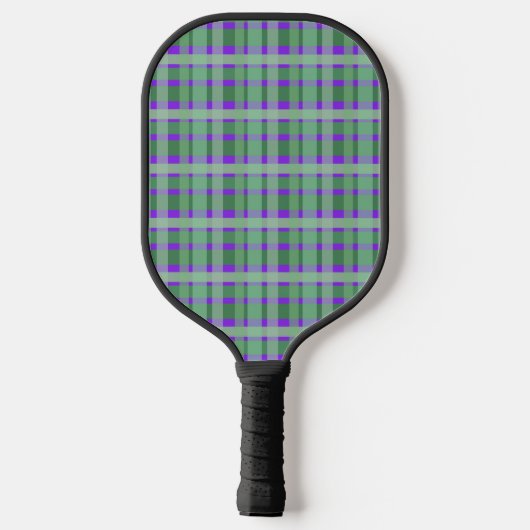 Gecontroleerde tartan groene strepen op Paars Pickleball Paddle (Achterkant)