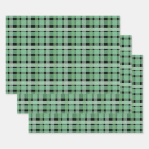 Gecontroleerde tartan groene strepen op zwart inpakpapier vel