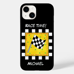 Gecontroleerde vlag Black White Racing Name Person Case-Mate iPhone 14 Hoesje