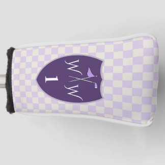 Gecontroleerde witte crème en Paars monogram en nu Golfheadcover