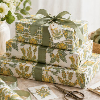 Gecoördineerde Bloemige Vintage Botanische Geel Gr Inpakpapier Vel