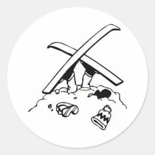 Gecrashte skiër ronde sticker (Voorkant)