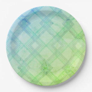 Gecroseerde Happy Green & blue, gele cheques Papieren Bordje