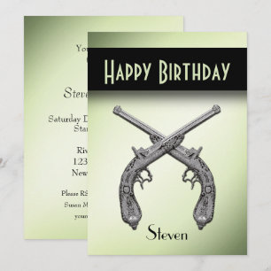 GeCrossed Pistols Birthday Party Invitation Kaart