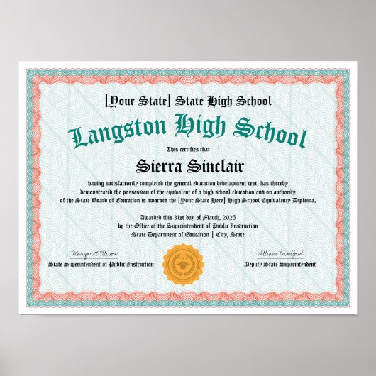 GED Algemene middelbare school gelijkwaardigheid d Poster (Voorkant)