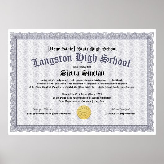 GED General High School Equivalency Diploma Copy Poster (Voorkant)