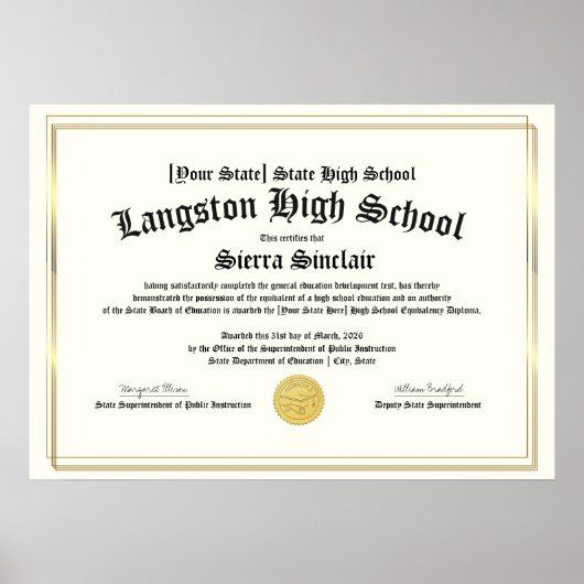 GED General High School Equivalency Diploma Copy Poster (Voorkant)